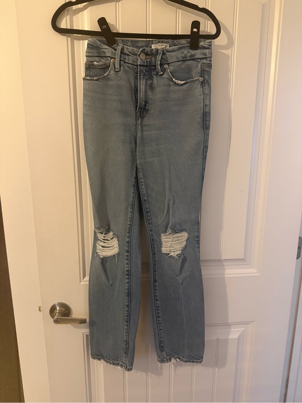 Good American Light Blue Straight Leg Distressed Jeans